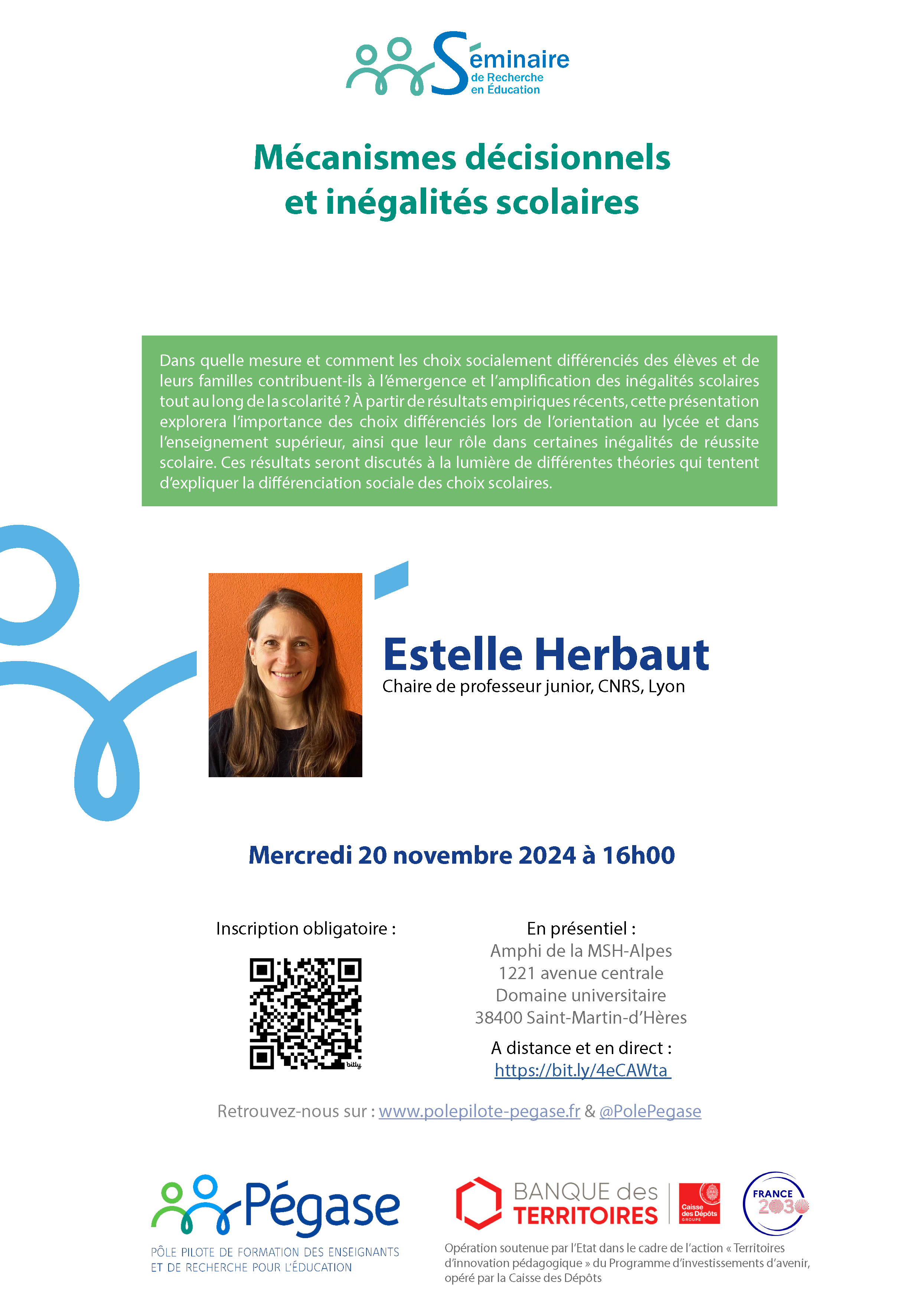 Conférence Pégase Mécanismes décisionnels et inégalités scolaires par Estelle Herbaut