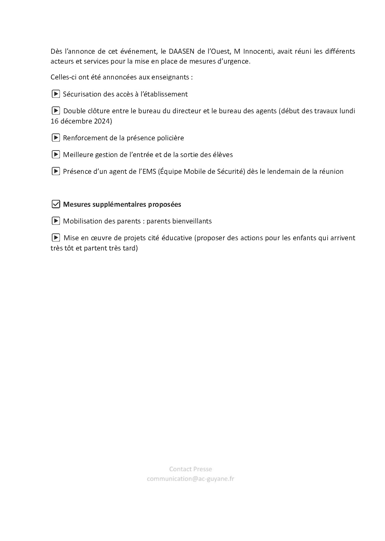 [CP] Réunion exceptionnelle entre le Recteur, les autorités locales, les services de la mairie De Saint-Laurent du Maroni et les enseignants de l’école Giffard - Page 2